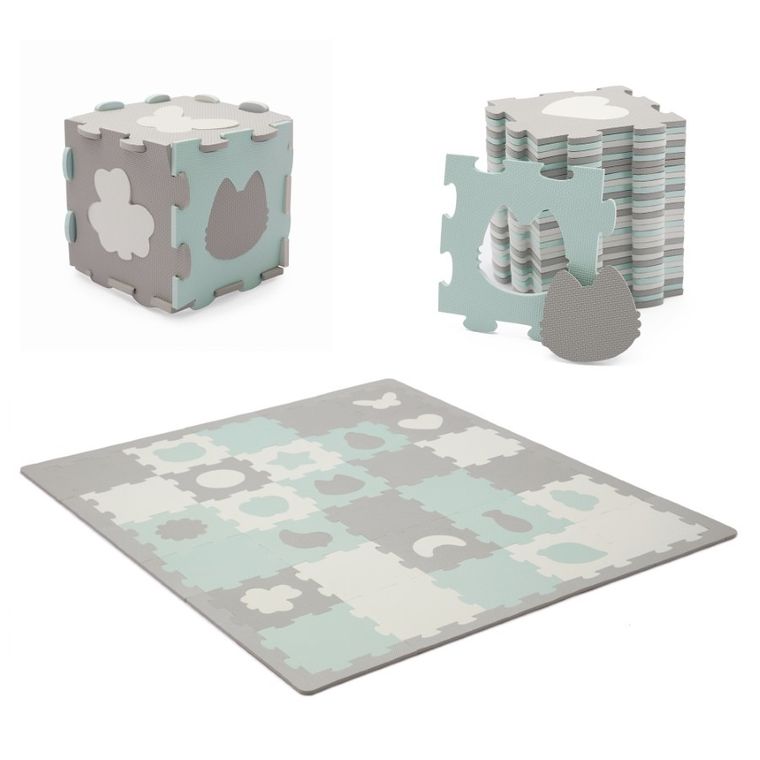 Kinderkraft, Luno Shapes, covoras din spuma puzzle 3D, menta verde