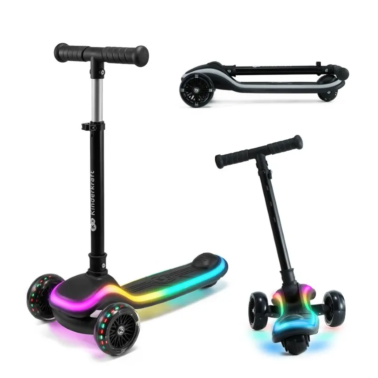 Kinderkraft, Raket, trotineta cu 3 roti LED, Black