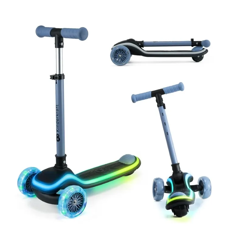 Kinderkraft, Raket, trotineta cu 3 roti LED, Blue
