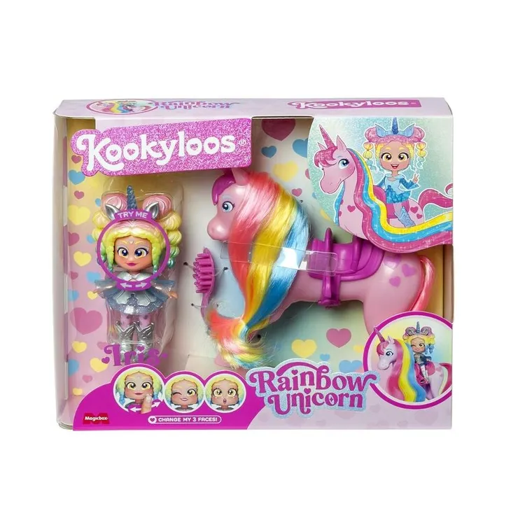 KookyLoos, Rainbow Unicorn, set cu figurina si unicorn