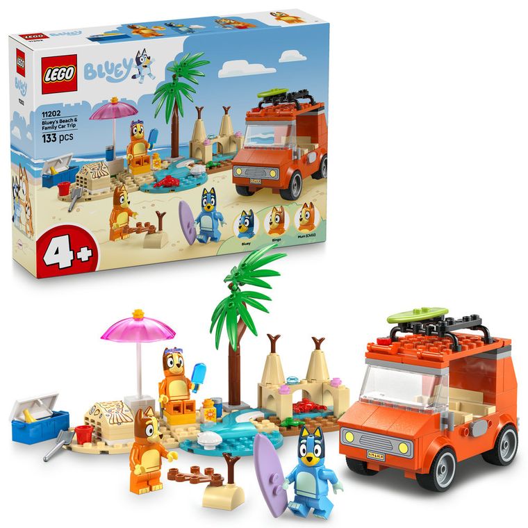 LEGO Bluey, Calatoria familiei lui Blue cu masina la plaja, 11202