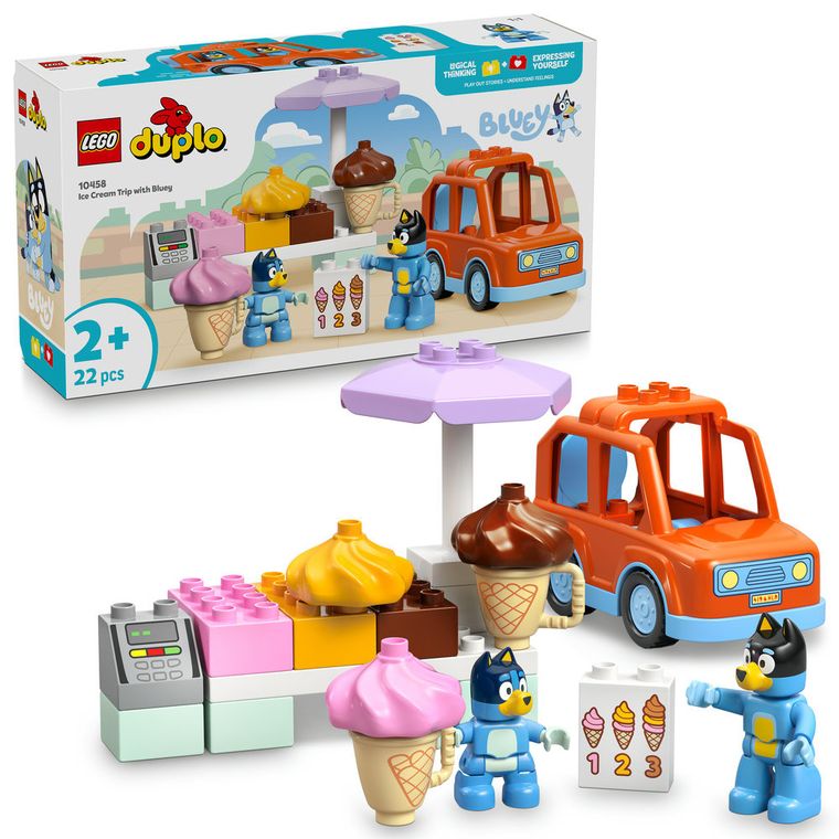 LEGO DUPLO Bluey, Vizita cu Blue la furgoneta de inghetata, 10458