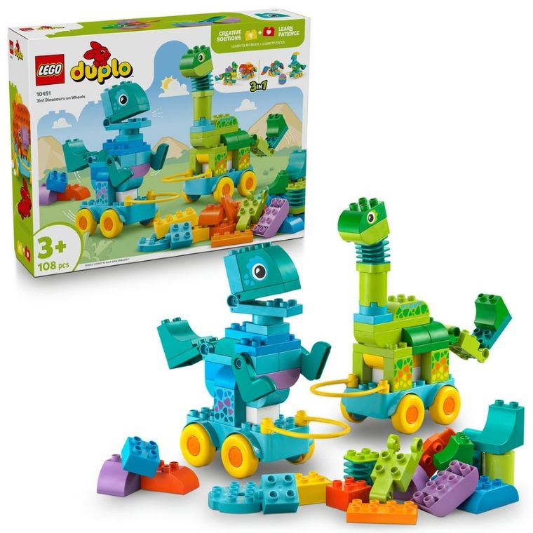 LEGO DUPLO Town, Dinozauri pe roti 3 in 1, 10451