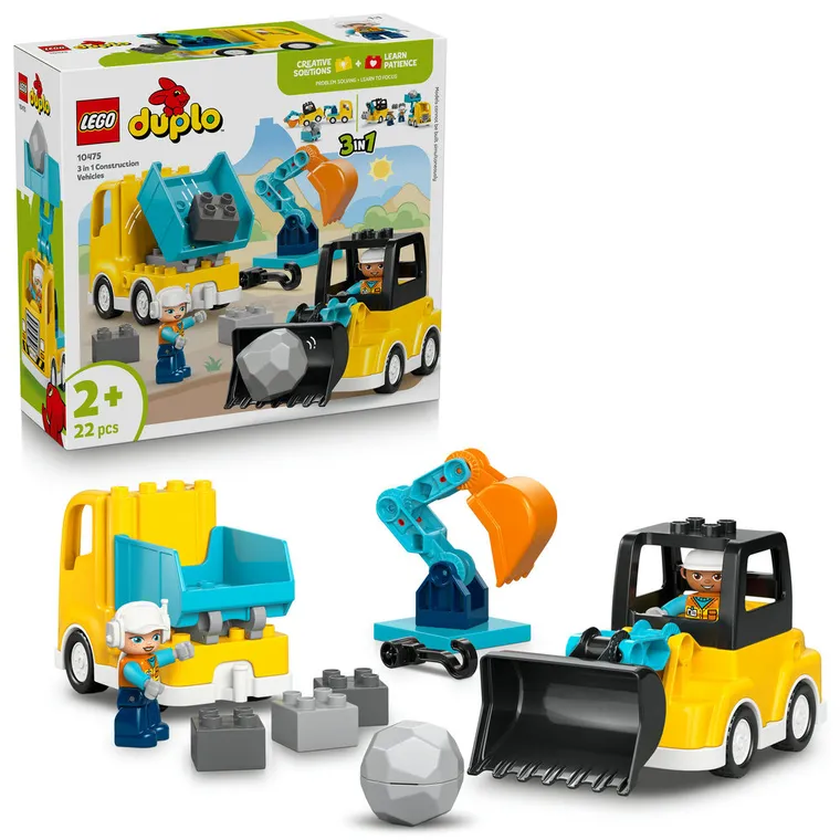 LEGO DUPLO Town, Vehicule de constructii 3 in 1, 10475
