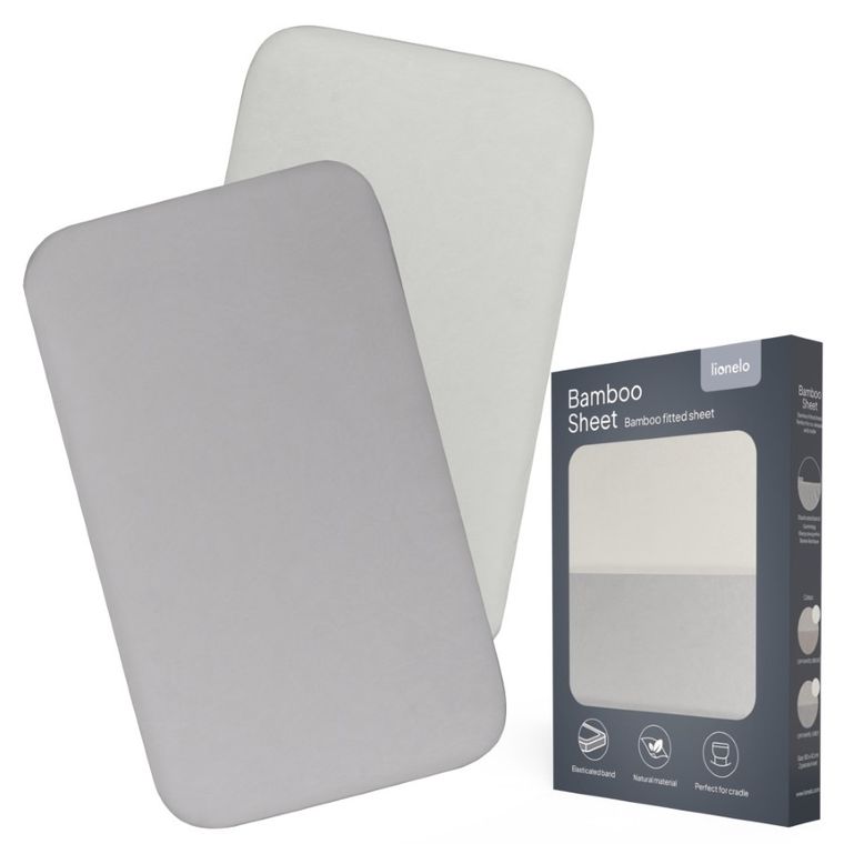 Lionelo, cearceaf cu elasic, din bambus, alb/gri, 42-80 cm, 2 buc.