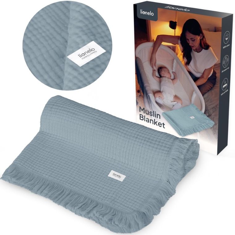 Lionelo, paturica din muselina, Stone Blue, 70-100 cm