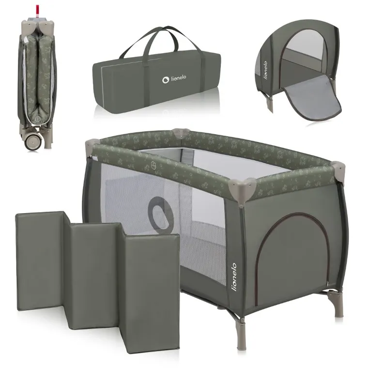 Lionelo, Sven Plus, patut de volaj cu accesorii, Beige Olive