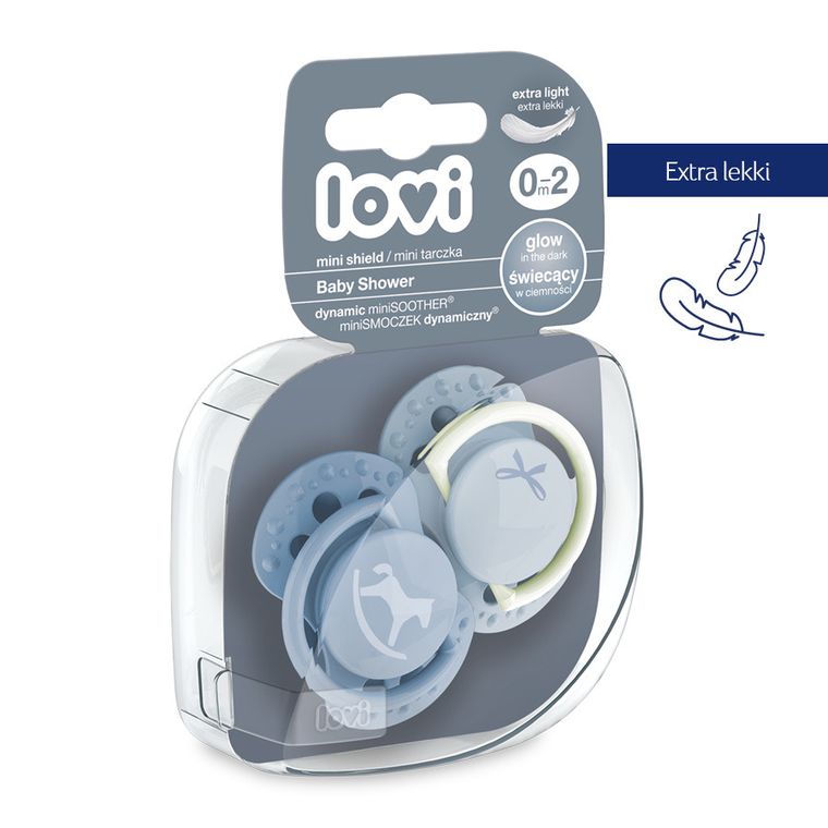 Lovi, Baby Shower Boy, suzeta dinamica din silicon, 0-2 luni, 2 buc.