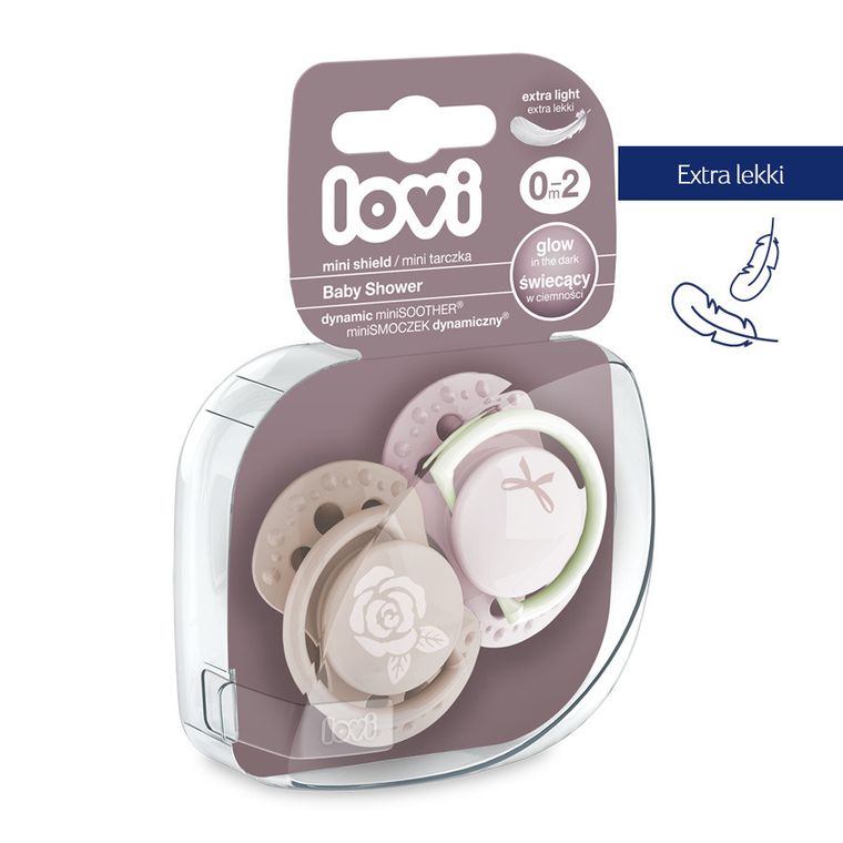 Lovi, Baby Shower Girl, suzeta dinamica din silicon, 0-2 luni, 2 buc.
