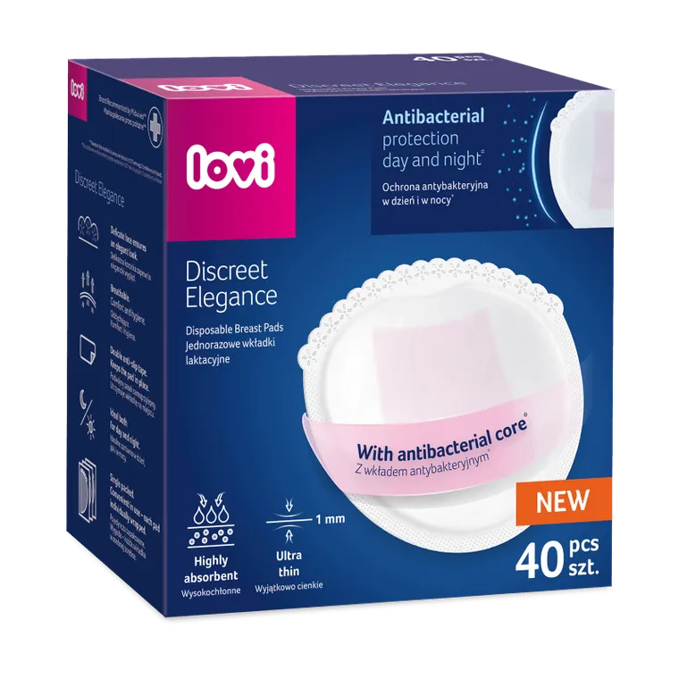 Lovi, Discreet Elegance, tampoane antibacteriene pentru san, alb, 40 buc.
