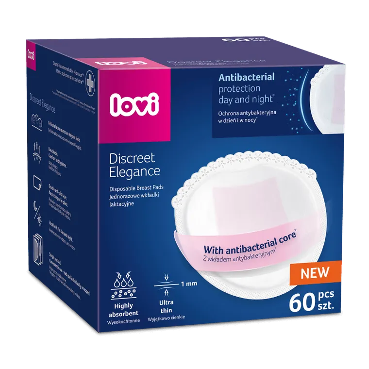 Lovi, Discreet Elegance, tampoane antibacteriene pentru san, alb, 60 buc.