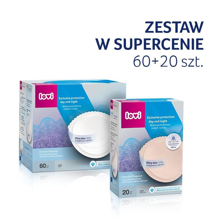 Lovi, Discreet Elegance, Tampoane pentru san, alb, 60 buc. + bej, 20 buc.