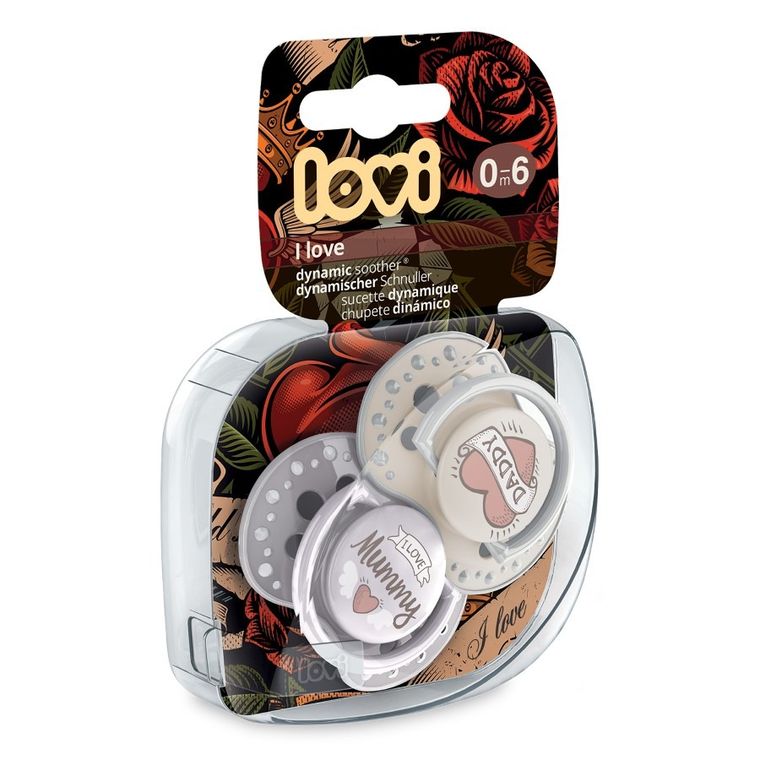 Lovi, I Love, suzeta dinamica din silicon, 0-6 luni, 2 buc.