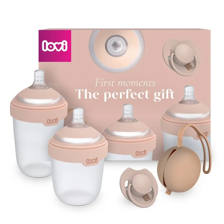 Lovi, Mammafeel, set: biberon, 150 ml + biberon, 250 ml + suzeta, 0-6m + cutie din silicon