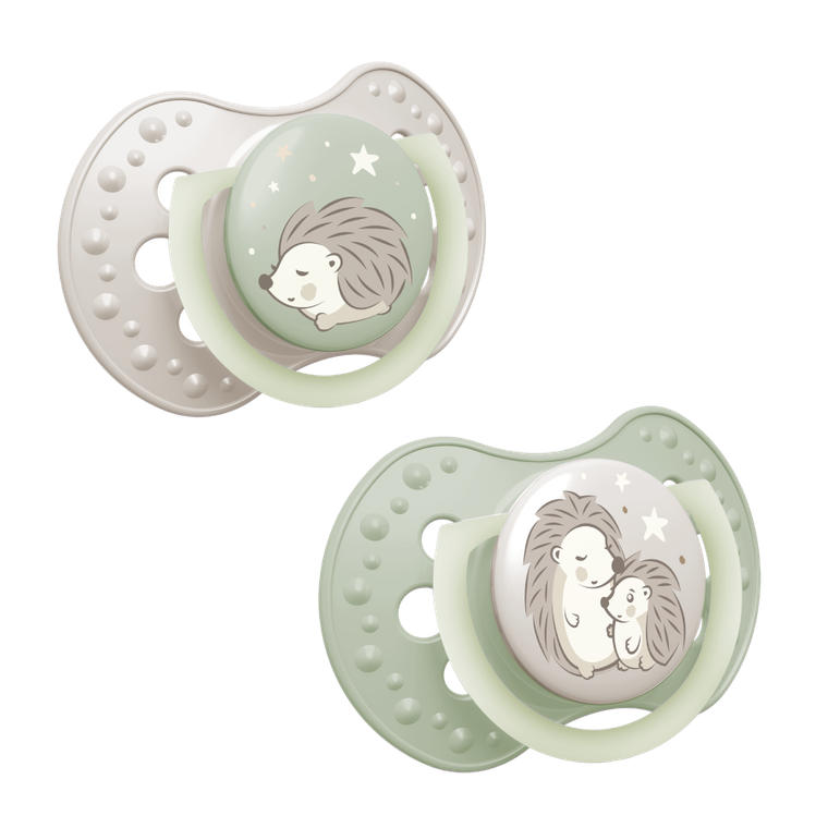Lovi, Night&Day, Arici, suzeta din silicon, dinamica, verde, 6-18 luni, 2 buc.