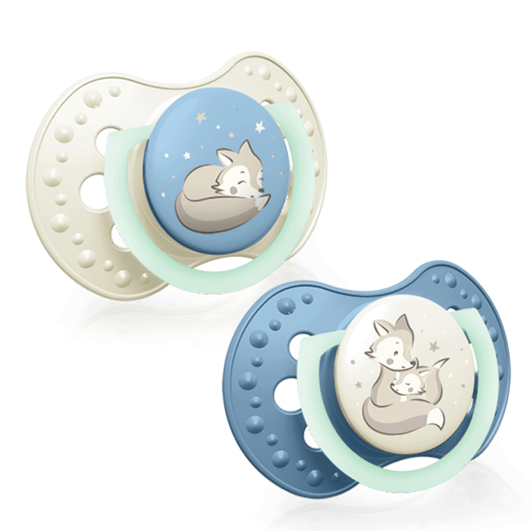 Lovi, Night&Day, suzeta dinamica din silicon, 6-18m, albastru, 2 buc.