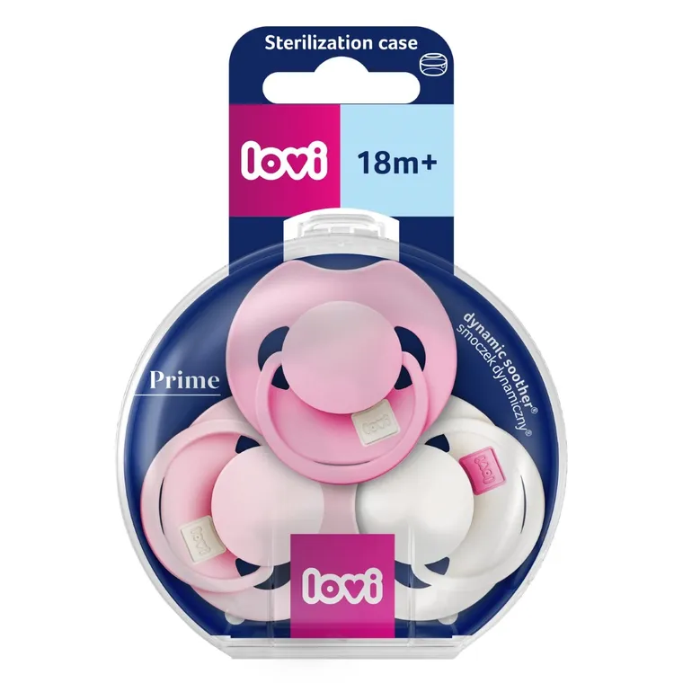 Lovi, Prime, suzeta dinamica din silicon, Peony Pink, 18 luni+, 3 buc.