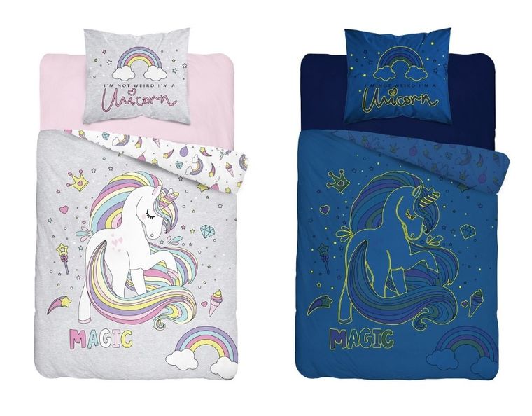 Magic Unicorn, set lenjerie de pat single, fluo, 160-200 cm