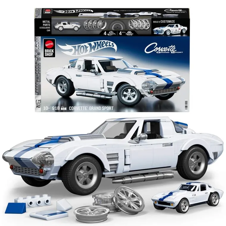 Mattel Brick Shop, Hot Wheels, Elite Series Corvette Grand Sport, set de constructie, 918 elemente
