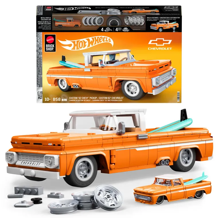 Mattel Brick Shop, Hot Wheels, Elite Series Custom ’62 Chevy Pickup, set de constructie, 858 elemente