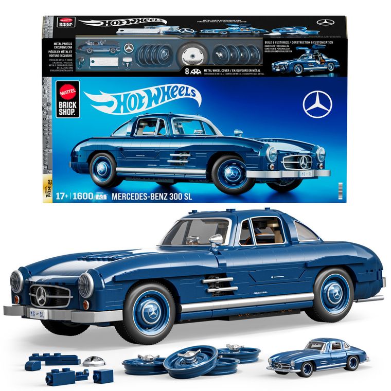 Mattel Brick Shop, Hot Wheels, Mercedes-Benz 300 SL, set de constructie, 1600 elemente