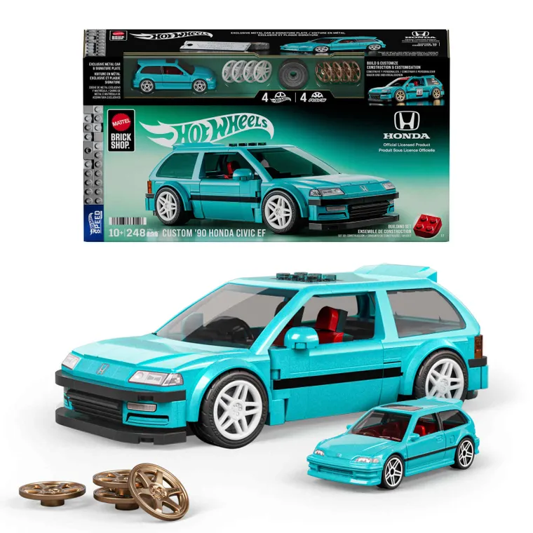 Mattel Brick Shop, Hot Wheels, Speed Series '90, Honda Civic EF, set de constructie, 248 piese