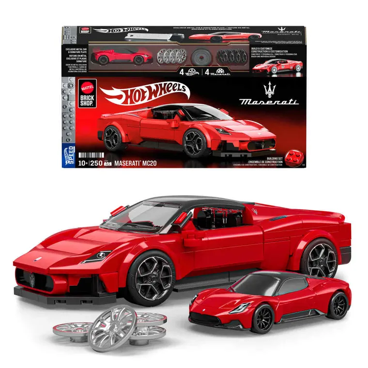Mattel Brick Shop, Hot Wheels, Speed Series Maserati MC20, set de constructie, 250 elemente