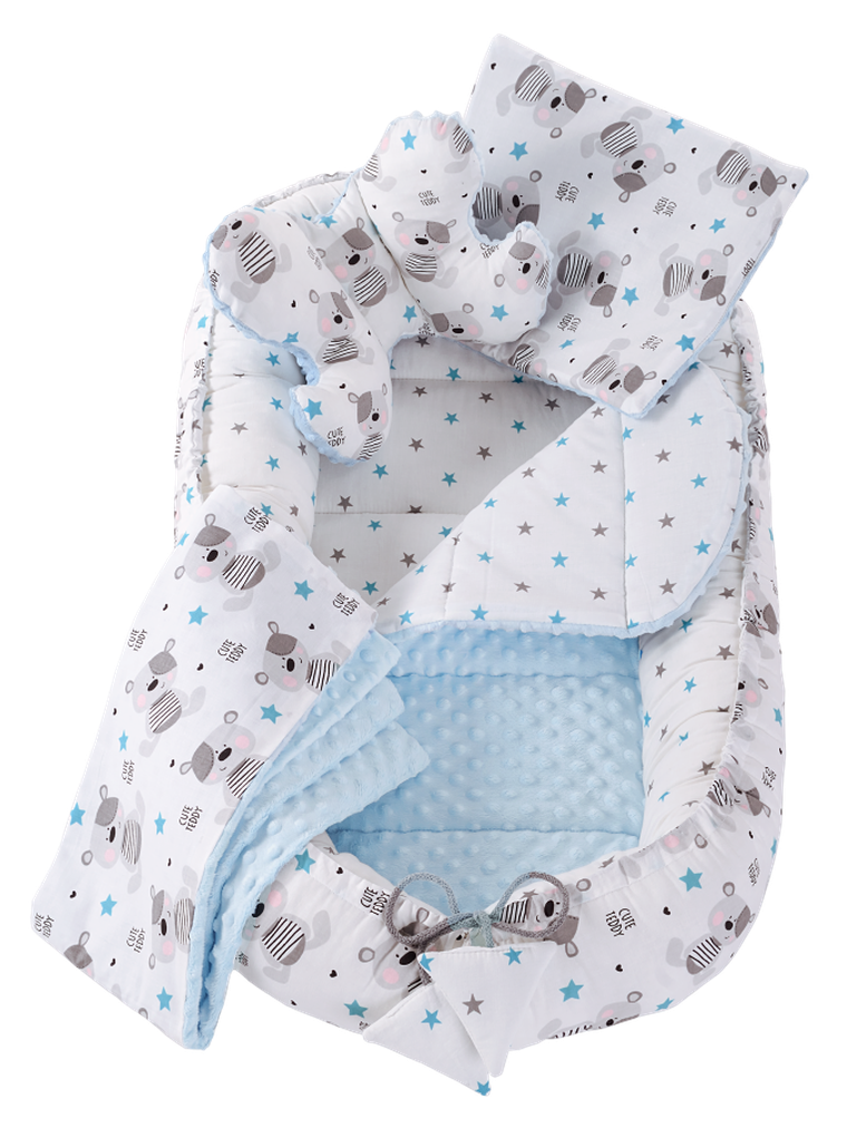 Medi Partners, Teddy, babynest, set 5 piese, albastru deschis