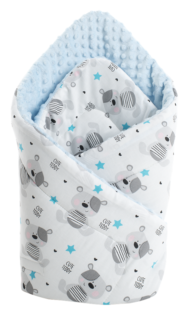Medi Partners, Teddy, paturica - sistem de infasat pentru bebelusi, minky, albastru deschis