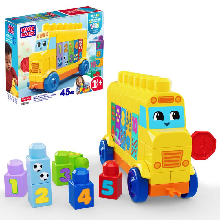 MEGA, Autobuz, Construieste si numara, masina cu blocuri, 45 piese