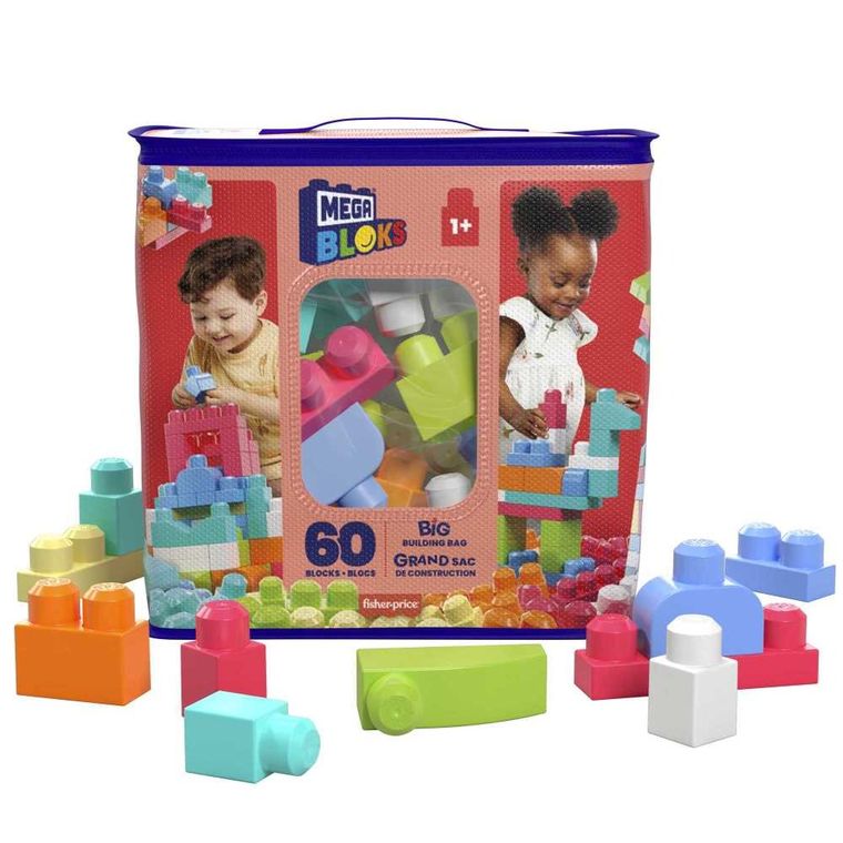 MEGA Bloks, geanta cu blocuri, roz, set de constructie, 60 piese
