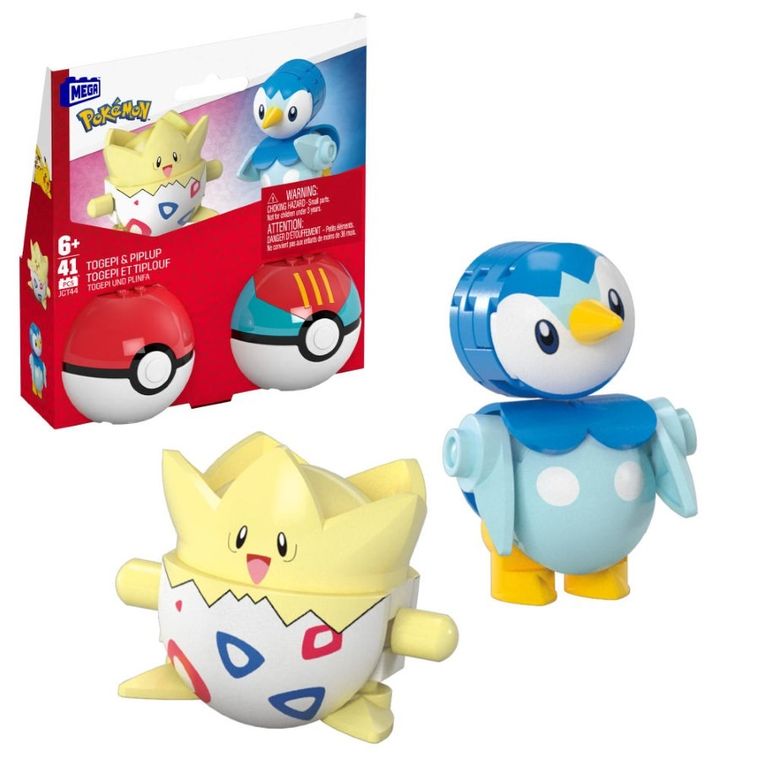 MEGA Pokemon, Pokeball Piplup si Togepi, 2 figurine, set de constructie, 41 piese