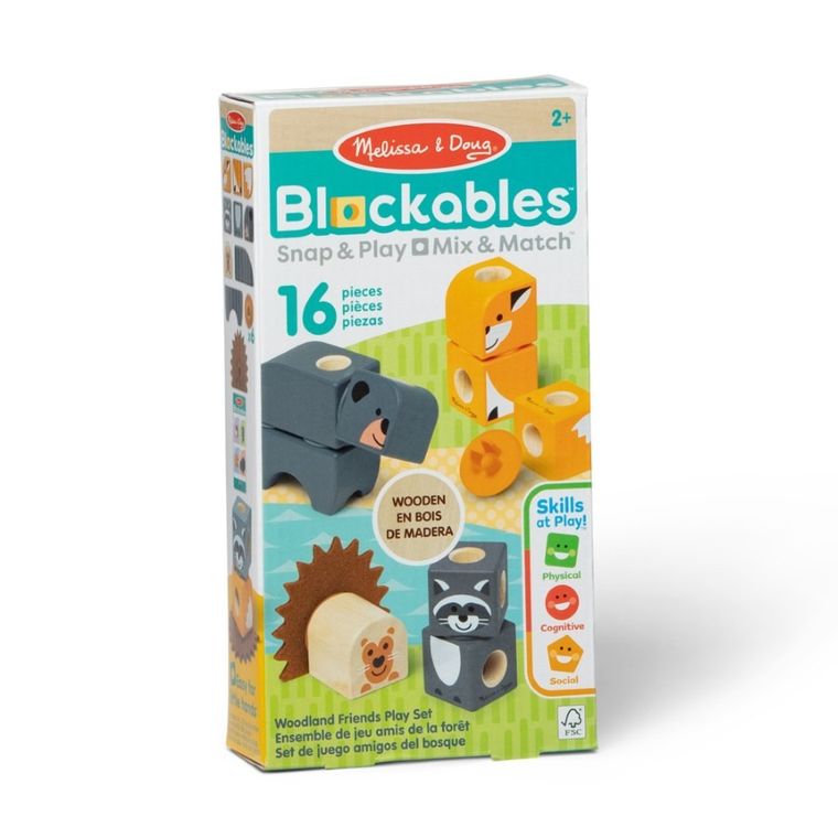 Melissa & Doug, Blockables, Animalute din lemn, cuburi din lemn, 16 piese