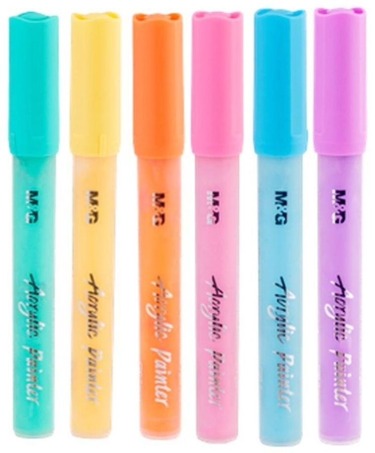 M&G, set de markere acrilice, pastel, 6 culori