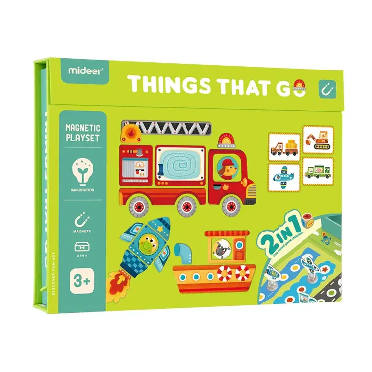 Mideer, Vehicule, joc + puzzle magnetic 2in1