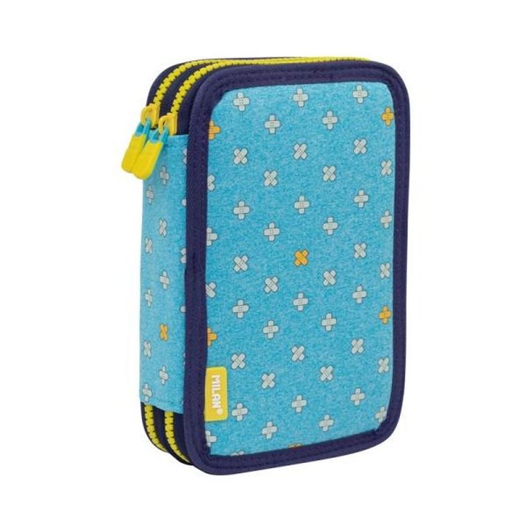 Milan, Kickflip, penar dublu cu rechizite scolare, albastru