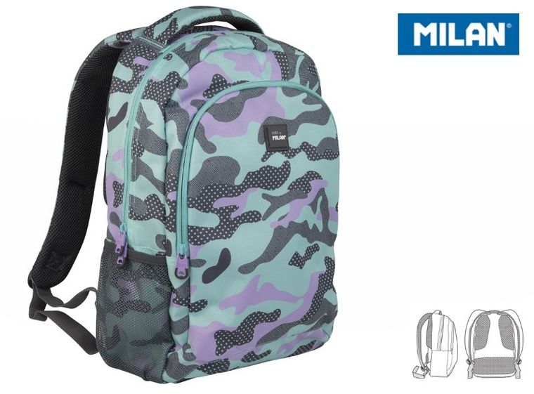 Milan, Turquoise Camouflage, rucsac pentru scoala, verde-violet