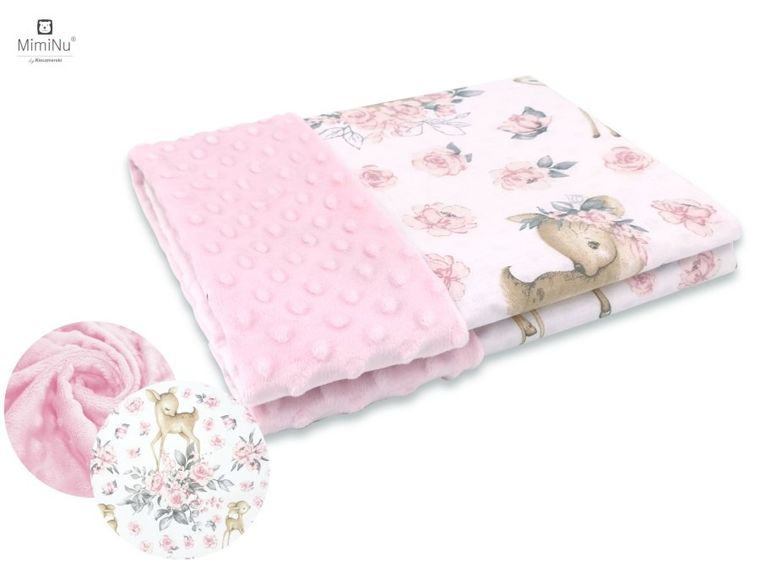 MimiNu, Caprioare, patura minky, roz, 75-100 cm
