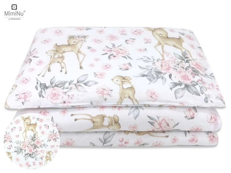 MimiNu, Caprioare, set lenjerie de pat single, roz, 100-135 cm