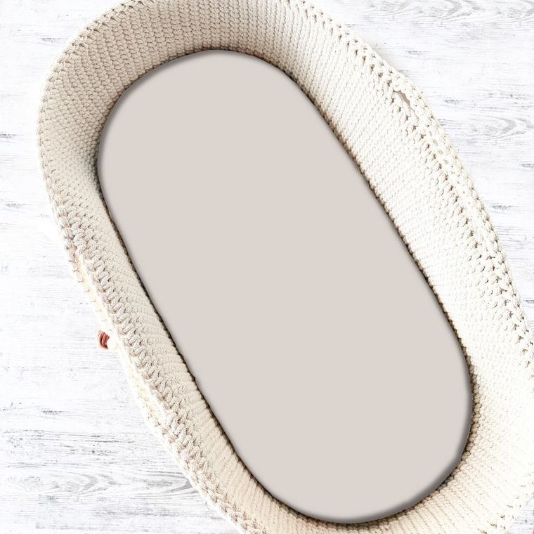 MimiNu, cearceaf cu elastic pentru carucior, cos de Moses, jersey, bej, 35-80 cm