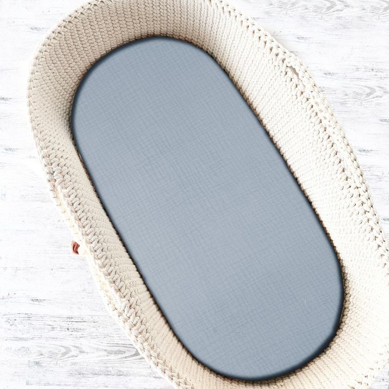 MimiNu, cearceaf cu elastic pentru gondola, cos Moses, muselina, denim, 35-80 cm