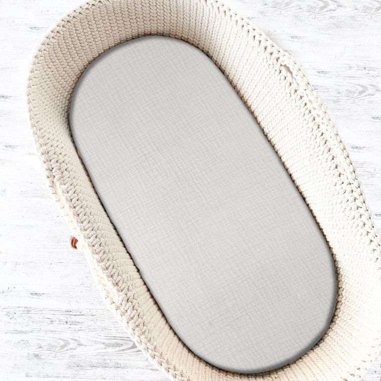 MimiNu, cearceaf cu elastic pentru gondola, cos Moses, muselina, gri, 35-80 cm