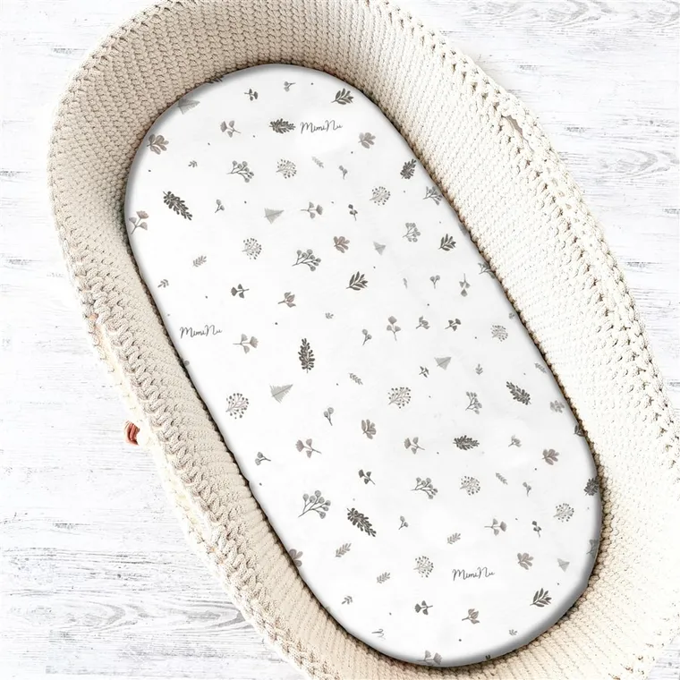 MimiNu, cearceaf cu elastic pentru gondola, muselina, frunze bej, 35-80 cm