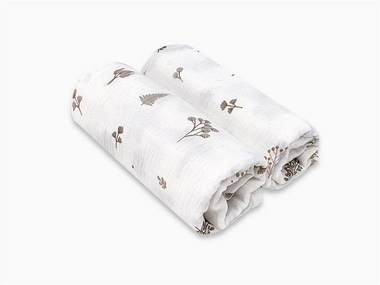 MimiNu, Duo, scutec din muselina, frunze bej, 75-75 cm, 2 buc.