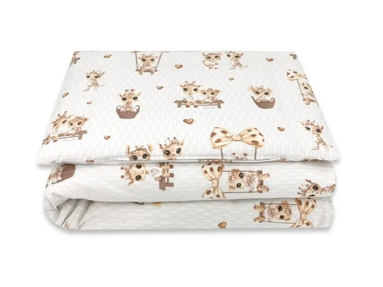MimiNu, Girafa, set lenjerie de pat single, bumbac, bej, 120-90 cm