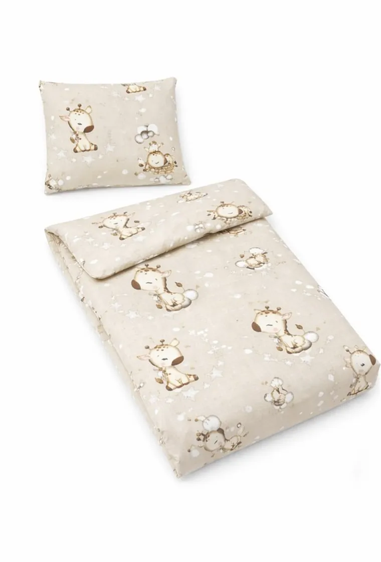 MimiNu, Girafa, set lenjerie de pat single, din bumbac, bej, 100-135 cm