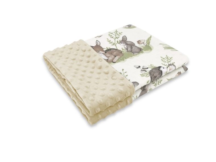 MimiNu, Padurea linistita, patura, bumbac + minky, Natural + nougat, TOG 1, 75-100 cm