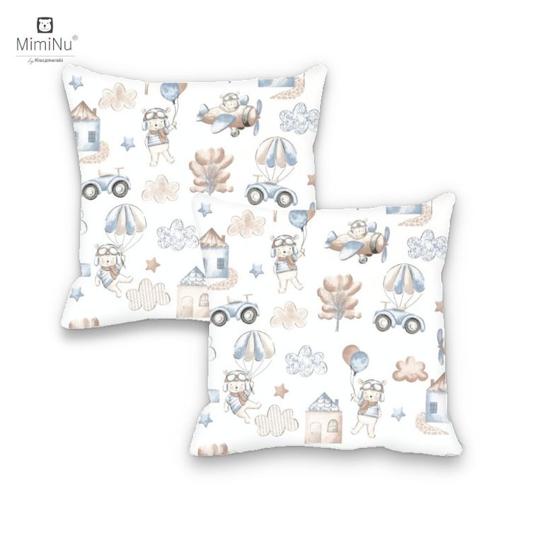 MimiNu, Piloti, fata de perna din bumbac, 40-40 cm, albastru, 2 buc.