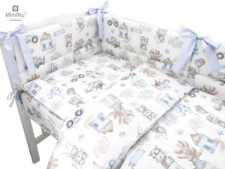 MimiNu, Piloti, set lenjerie de pat 3 piese, albastru, 100-135 cm