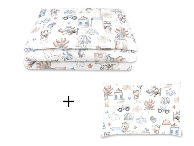 MimiNu, Piloti, set lenjerie de pat 3 piese, albastru, 120-90 cm